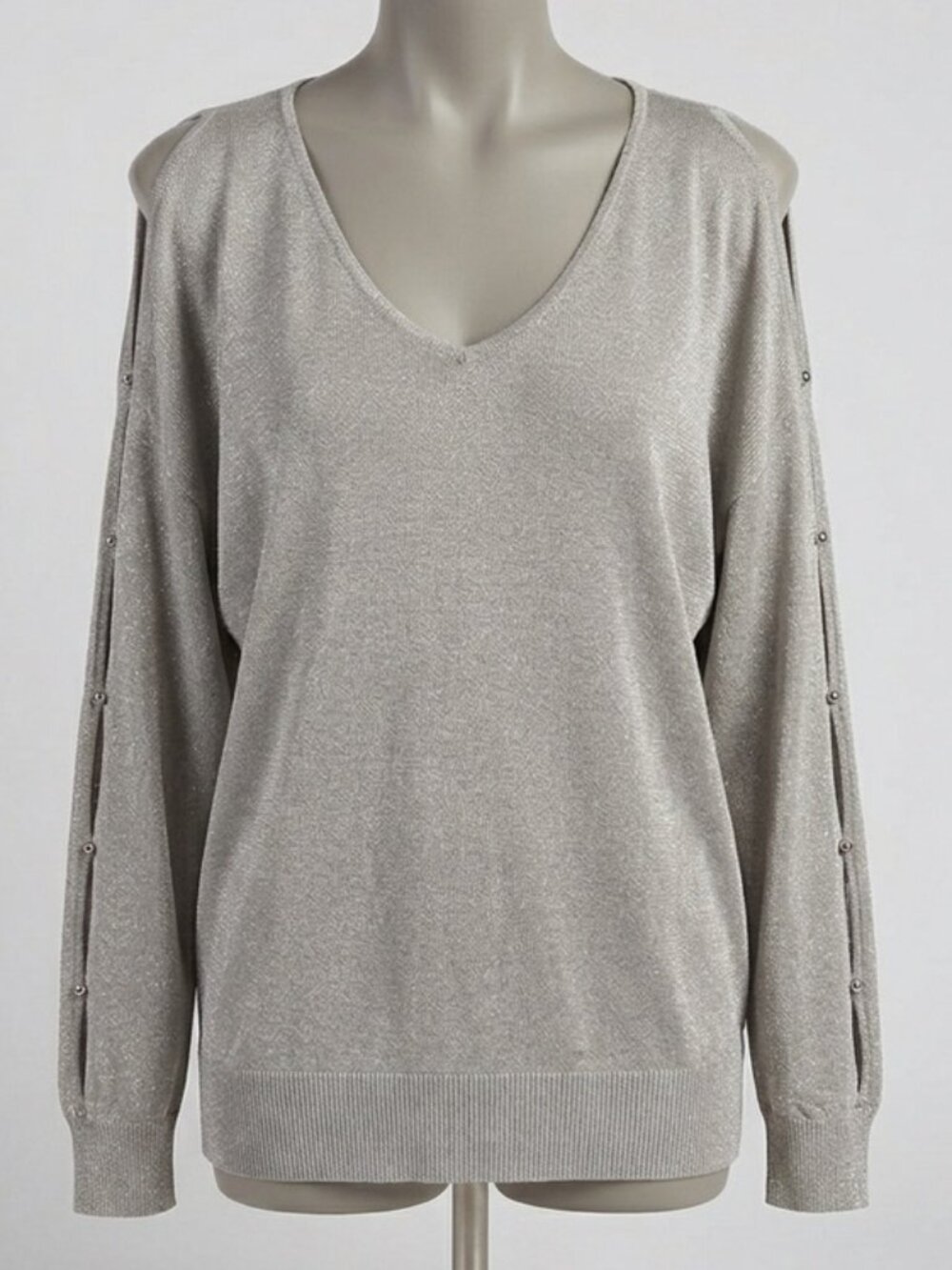 Calvin Klein metallic silver cold shoulder sweater XL